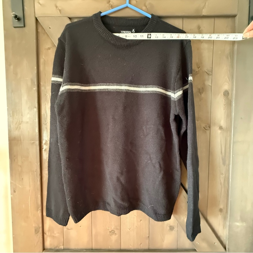 Classic Black Crewneck Sweater with Gray Accents